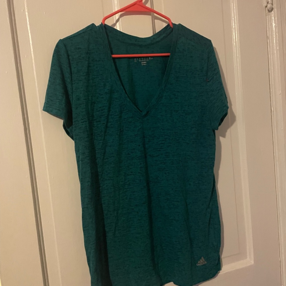 Adidas women's L turquoise Climalite v-neck tee